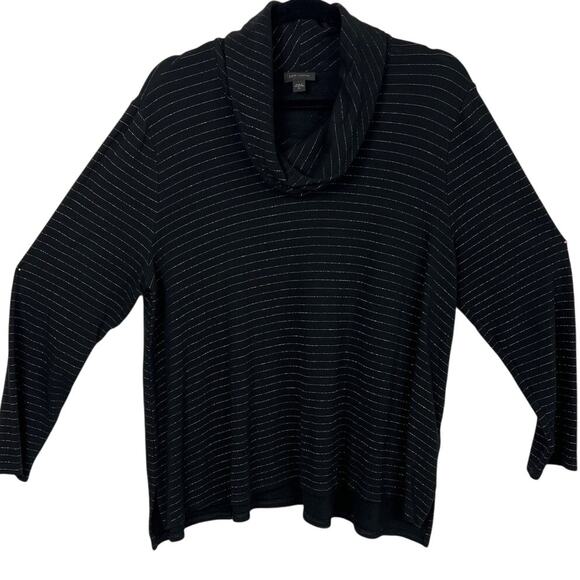 J. Jill Sweaters - J. Jill Women’s Cowl Neck Sweater Black/Metallic Silver Stripes Size XL Fall